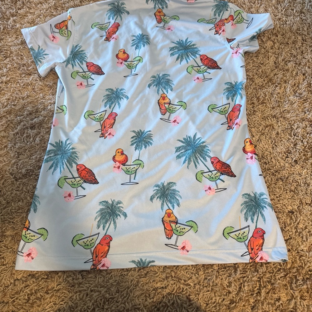 Tropical Parrot Palm Polo Shirt - Light Blue - Picture 8 of 9